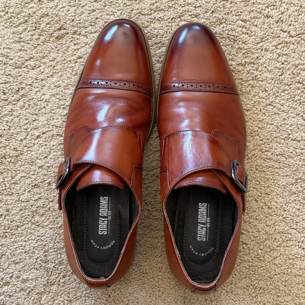 Stacy Adam’s cognac leather monk strap loafer dress shoe 12M - Picture 7 of 13